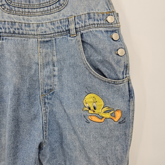Vintage 1997 Looney Tunes Tweety Bird‎ Denim Overalls Girls Size 10 - Picture 3 of 6